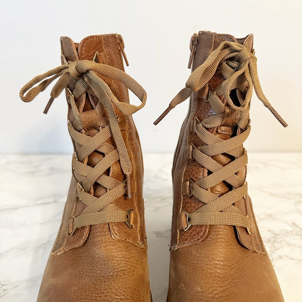 Flexi Tan Leather Lace Up Chunky Heel Lug Sole Mid Calf Boots Women's Size 7.5 - Picture 3 of 12